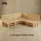 L shaped pallet sofa 90x60 inch corner setup - Brownhues Bangalore